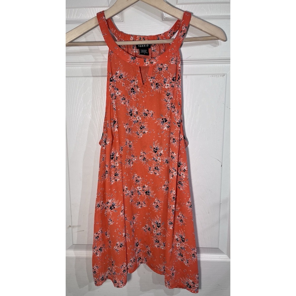 Torrid Plus Size 1 14-16 Coral Floral High Neck  Hi Low Tank‎ Top Blouse